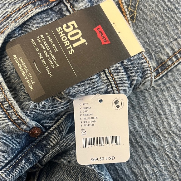 Levi's Blue Denim Button-Fly Shorts - Picture 4 of 5